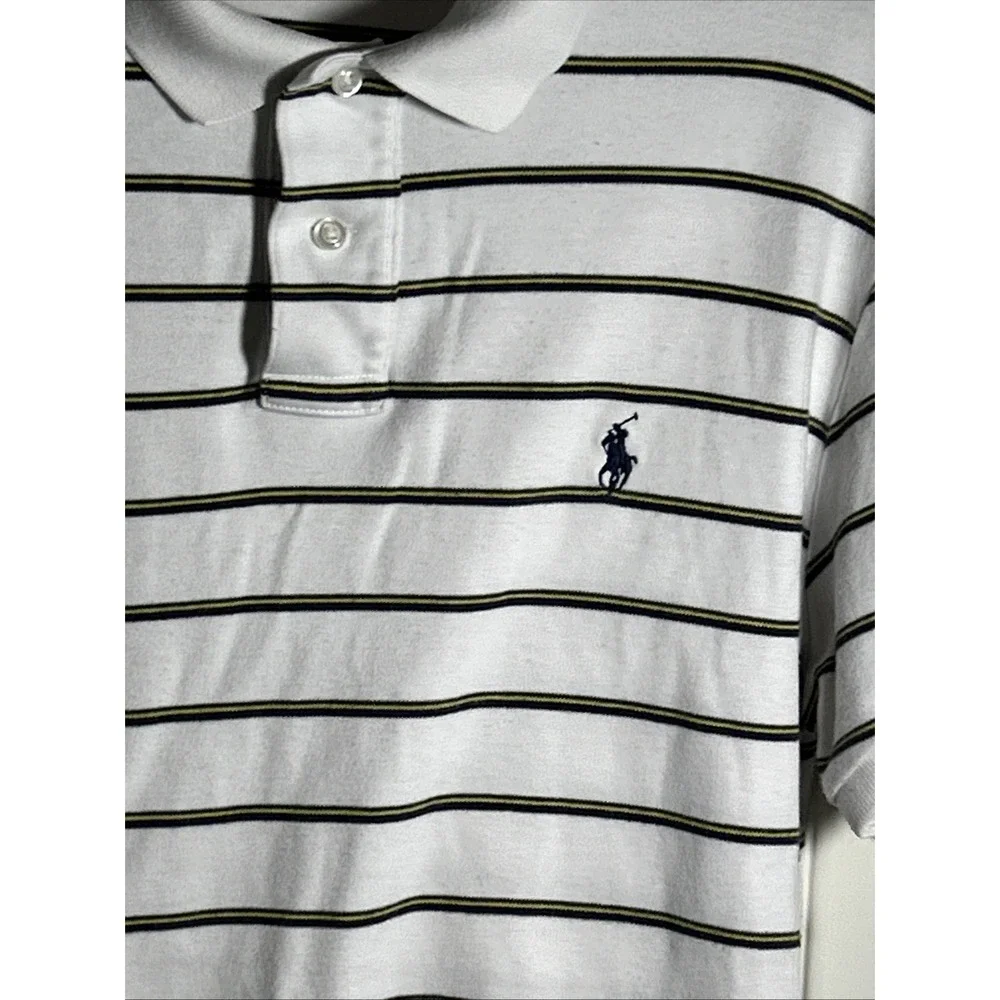 Polo Ralph Lauren Polo Mens M White Striped Custom Slim Fit Short Sleeve Shirt